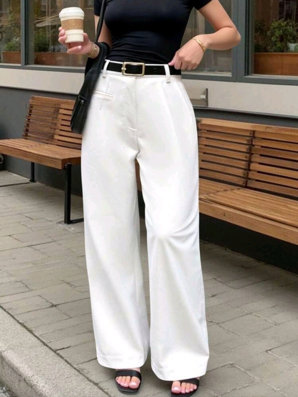 High-Waist Wide-Leg White Trousers